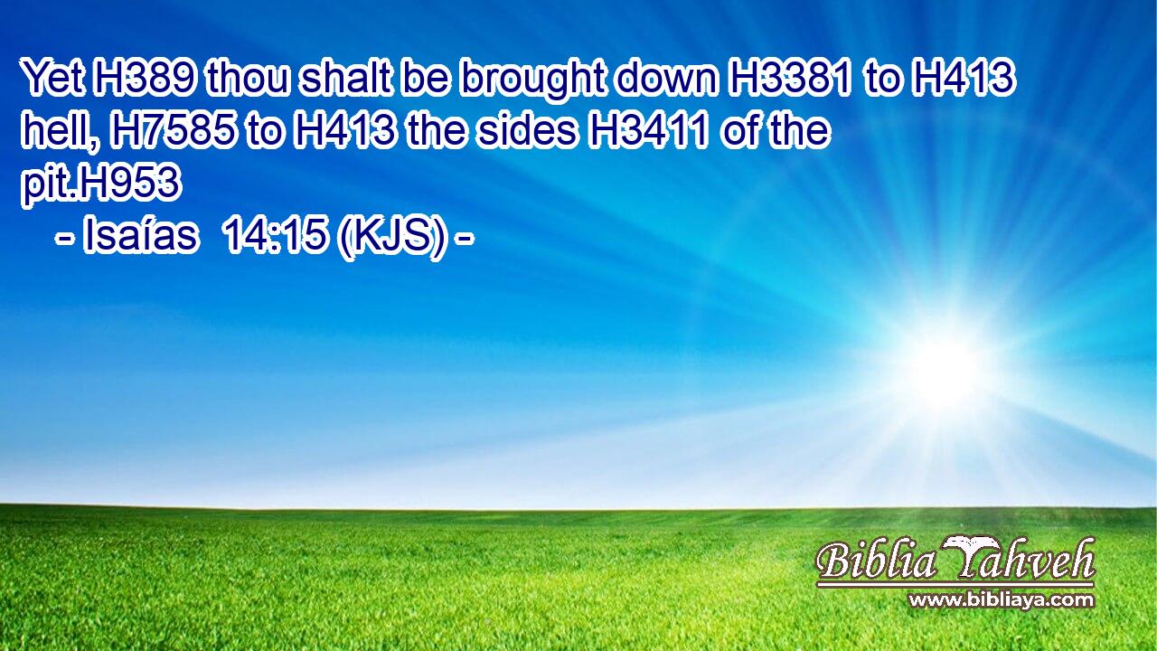 Yet H389 thou shalt be brought down H3381 to H413 hell, H7585 to H413 the sides H3411 of the pit.H953