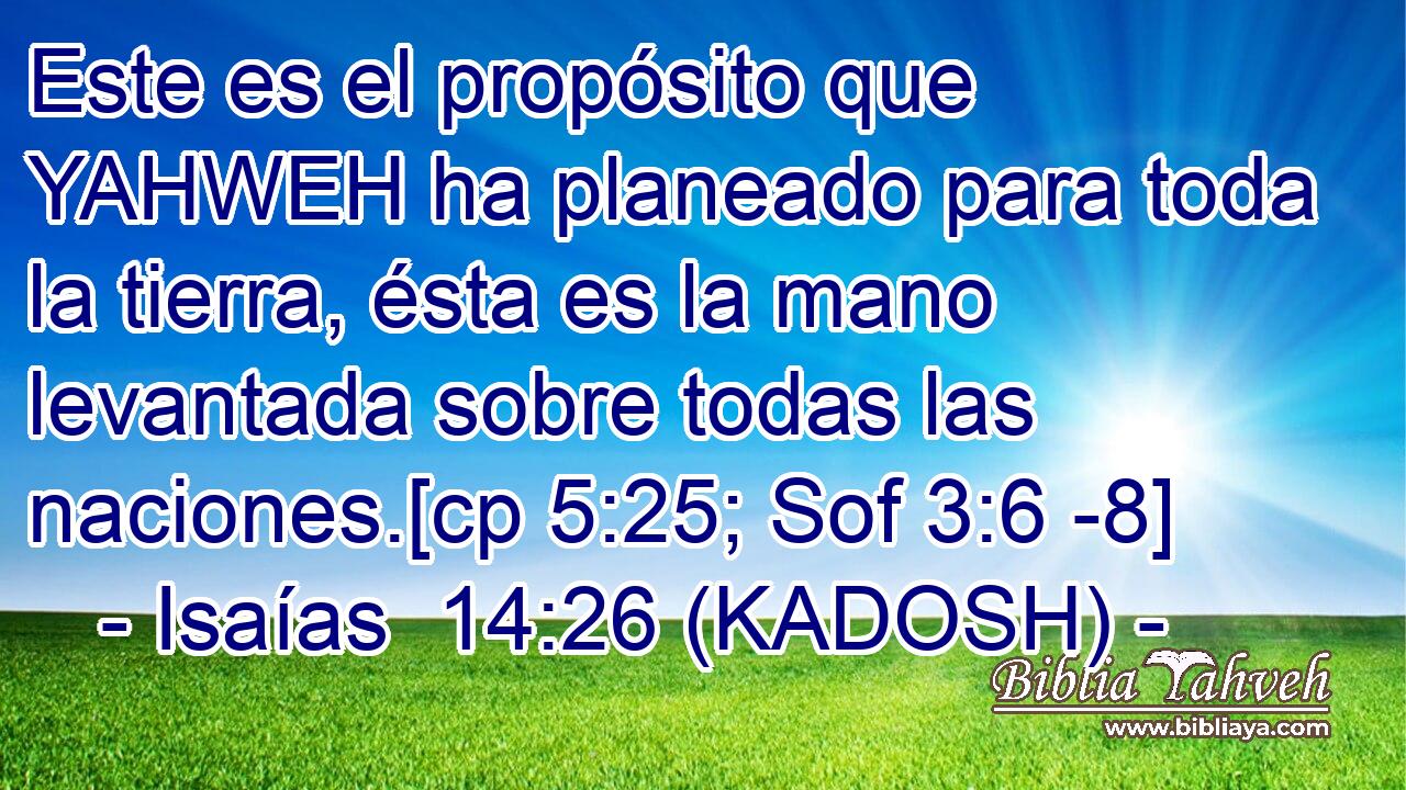  Este es el propósito que YAHWEH ha planeado para toda la tierra, ésta es la mano levantada sobre todas las naciones.[cp 5:25; Sof 3:6 -8] 