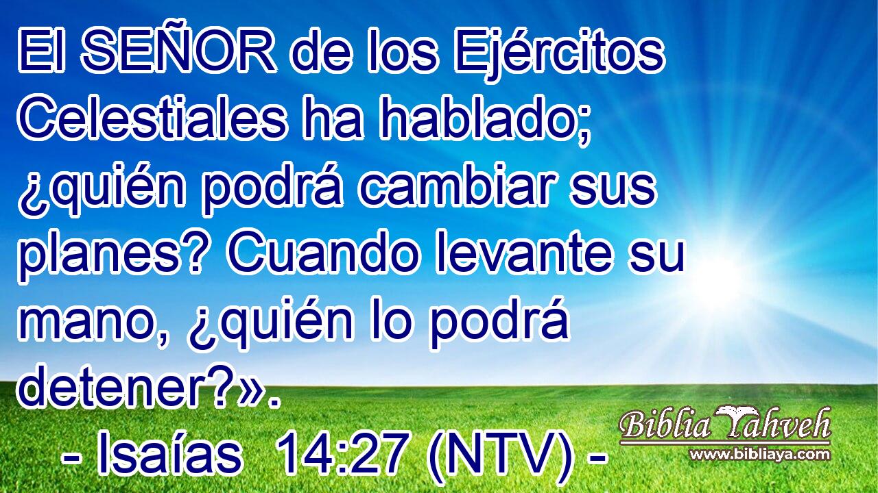 El SEÑOR de los Ejércitos Celestiales ha hablado; ¿quién podrá cambiar sus planes? Cuando levante su mano, ¿quién lo podrá detener?».