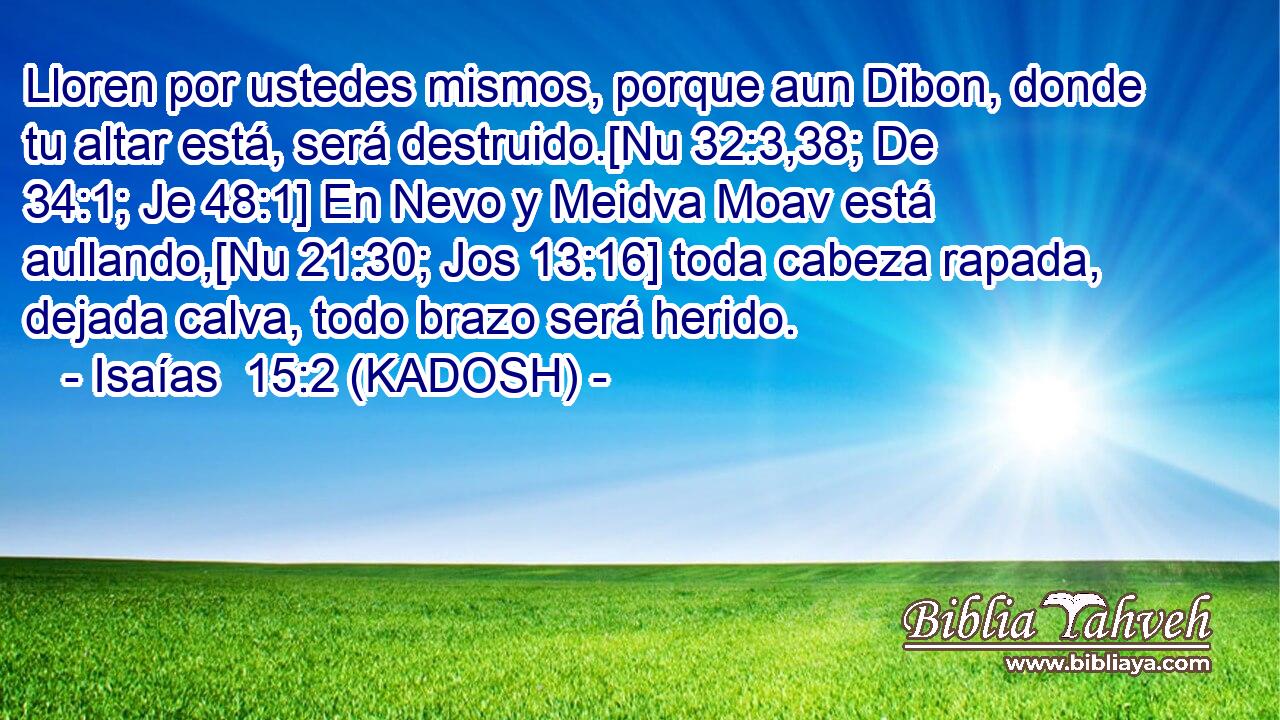  Lloren por ustedes mismos, porque aun Dibon, donde tu altar está, será destruido.[Nu 32:3,38; De 34:1; Je 48:1] En Nevo y Meidva Moav está aullando,[Nu 21:30; Jos 13:16] toda cabeza rapada, dejada calva, todo brazo será herido. 
