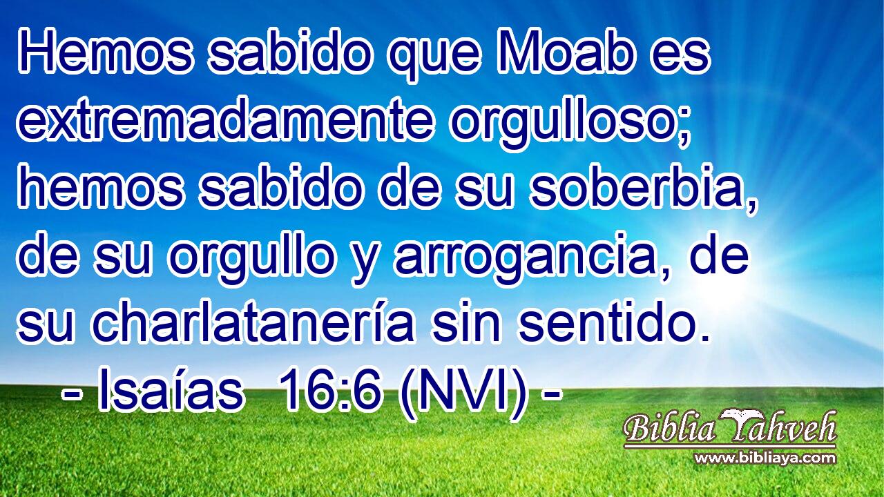  Hemos sabido que Moab es extremadamente orgulloso; hemos sabido de su soberbia, de su orgullo y arrogancia, de su charlatanería sin sentido. 