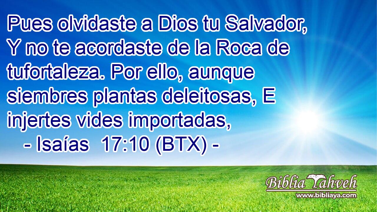 Pues olvidaste a Dios tu Salvador, Y no te acordaste de la Roca de tufortaleza. Por ello, aunque siembres plantas deleitosas, E injertes vides importadas,