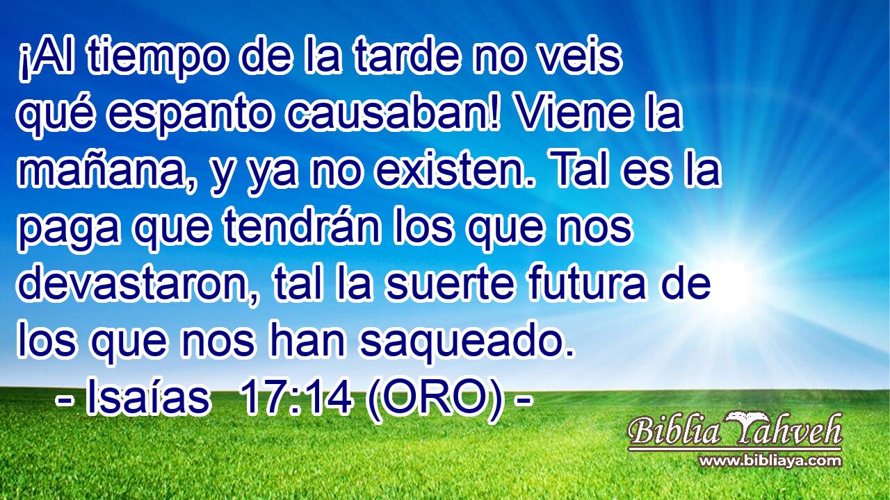  ¡Al tiempo de la tarde no veis qué espanto causaban! Viene la mañana, y ya no existen. Tal es la paga que tendrán los que nos devastaron, tal la suerte futura de los que nos han saqueado. 