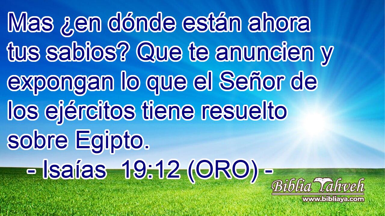  Mas ¿en dónde están ahora tus sabios? Que te anuncien y expongan lo que el Señor de los ejércitos tiene resuelto sobre Egipto. 