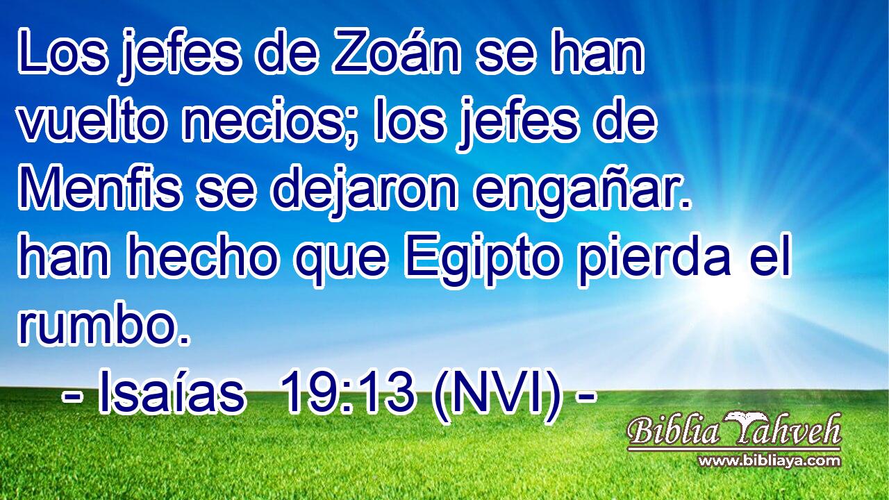 Los jefes de Zoán se han vuelto necios; los jefes de Menfis se dejaron engañar. han hecho que Egipto pierda el rumbo. 