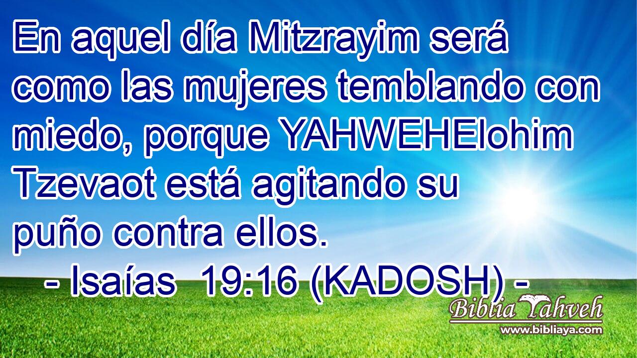  En aquel día Mitzrayim será como las mujeres temblando con miedo, porque YAHWEHElohim Tzevaot está agitando su puño contra ellos. 
