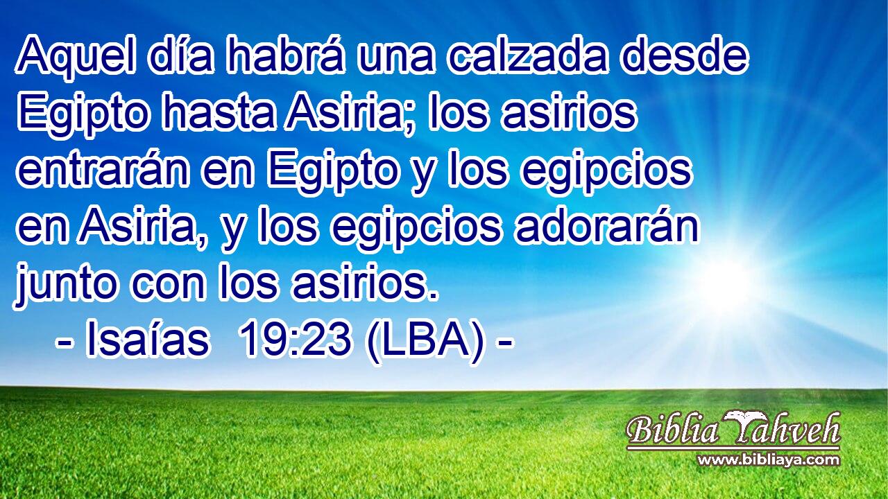 Aquel día habrá una calzada desde Egipto hasta Asiria; los asirios entrarán en Egipto y los egipcios en Asiria, y los egipcios adorarán junto con los asirios.