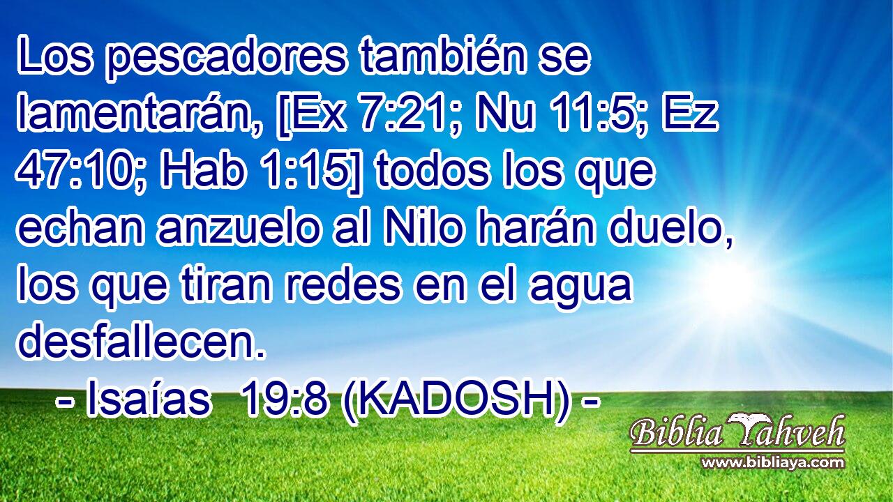  Los pescadores también se lamentarán, [Ex 7:21; Nu 11:5; Ez 47:10; Hab 1:15] todos los que echan anzuelo al Nilo harán duelo, los que tiran redes en el agua desfallecen. 