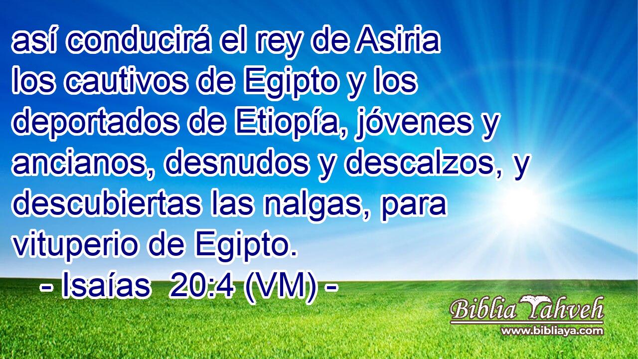  así conducirá el rey de Asiria los cautivos de Egipto y los deportados de Etiopía, jóvenes y ancianos, desnudos y descalzos, y descubiertas las nalgas, para vituperio de Egipto. 