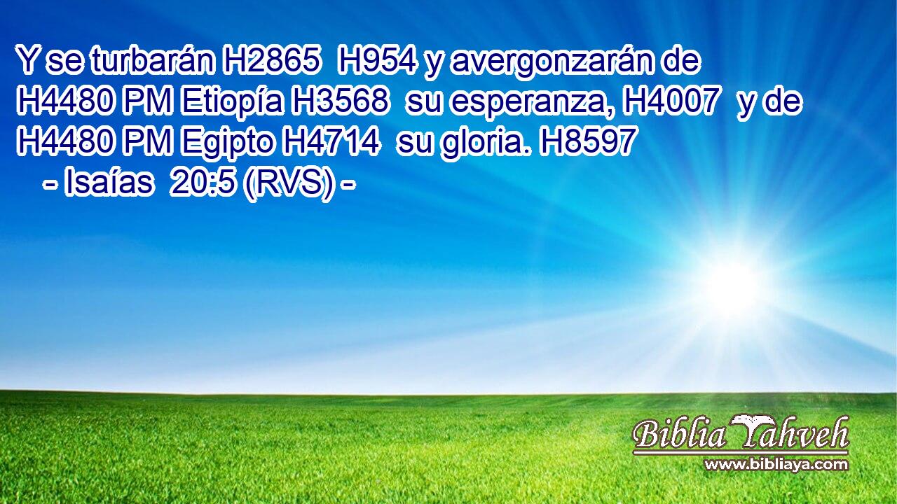 Y se turbarán H2865  H954 y avergonzarán de H4480 PM Etiopía H3568  su esperanza, H4007  y de H4480 PM Egipto H4714  su gloria. H8597  