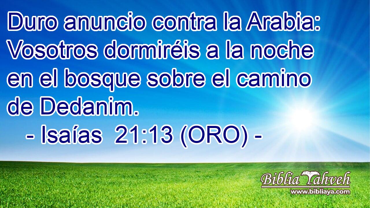  Duro anuncio contra la Arabia: Vosotros dormiréis a la noche en el bosque sobre el camino de Dedanim. 