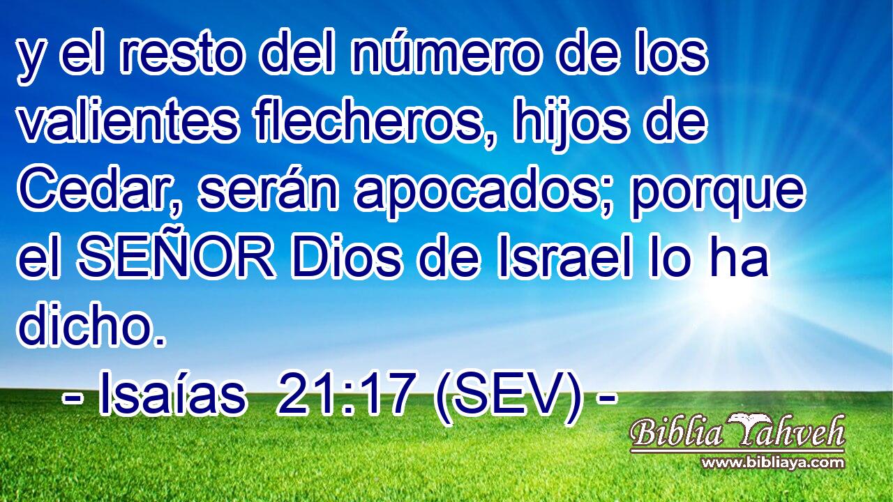 y el resto del número de los valientes flecheros, hijos de Cedar, serán apocados; porque el SEÑOR Dios de Israel lo ha dicho.