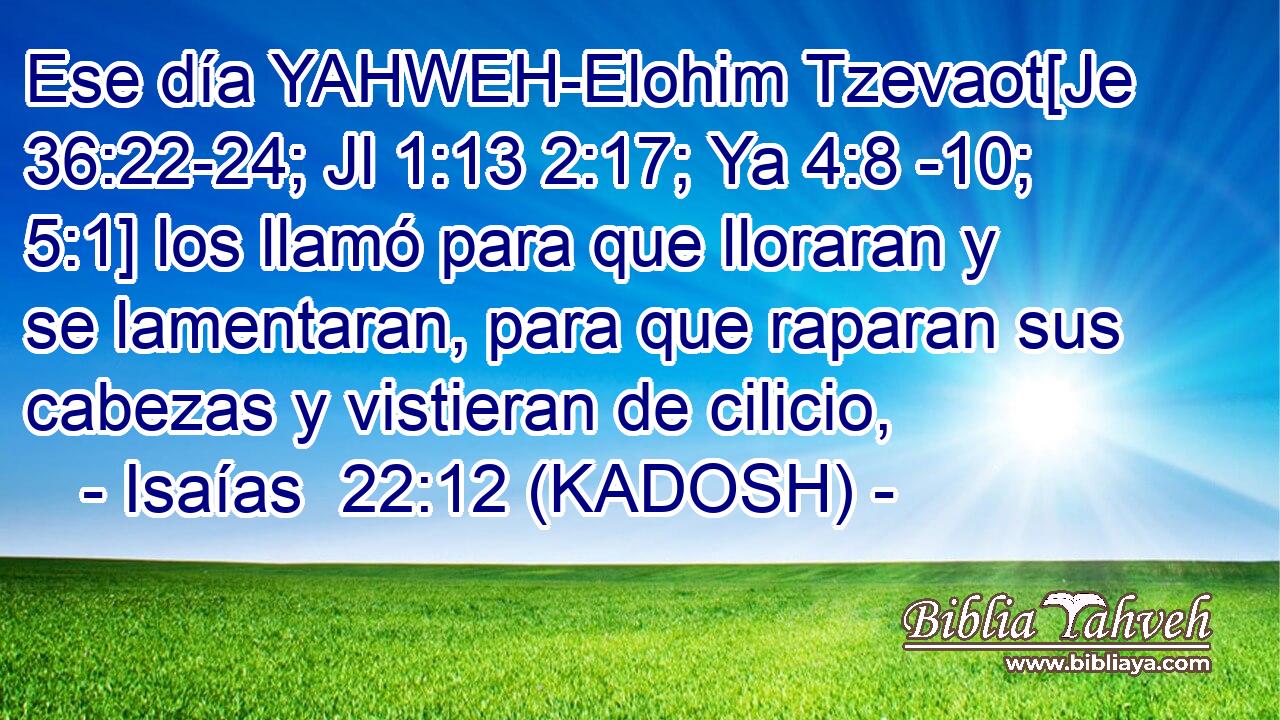  Ese día YAHWEH-Elohim Tzevaot[Je 36:22-24; Jl 1:13 2:17; Ya 4:8 -10; 5:1] los llamó para que lloraran y se lamentaran, para que raparan sus cabezas y vistieran de cilicio, 