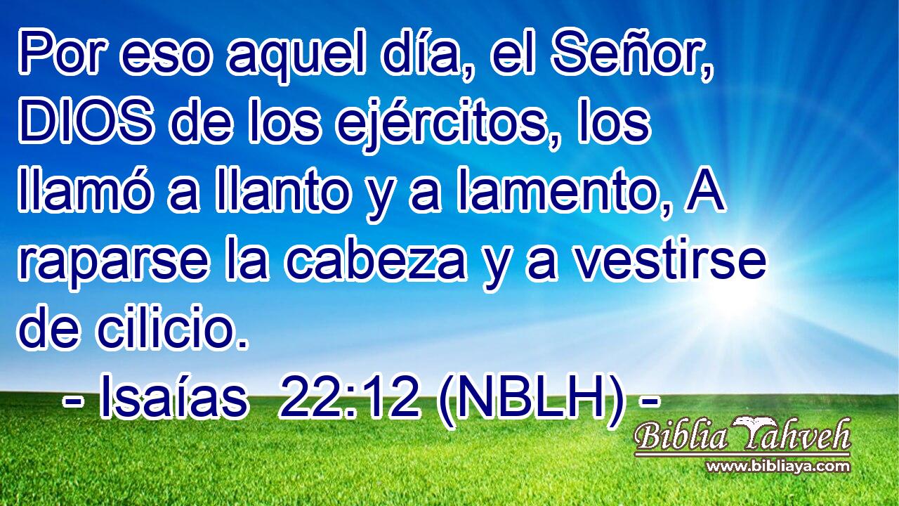 Por eso aquel día, el Señor, DIOS de los ejércitos, los llamó a llanto y a lamento, A raparse la cabeza y a vestirse de cilicio. 