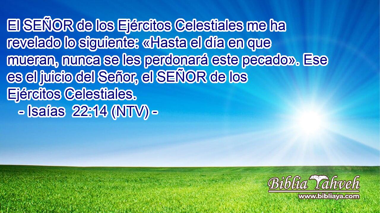 El SEÑOR de los Ejércitos Celestiales me ha revelado lo siguiente: «Hasta el día en que mueran, nunca se les perdonará este pecado». Ese es el juicio del Señor, el SEÑOR de los Ejércitos Celestiales.