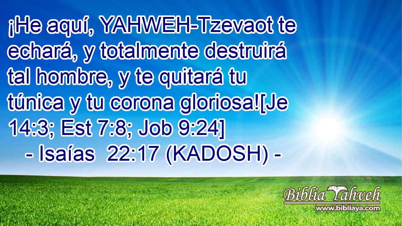  ¡He aquí, YAHWEH-Tzevaot te echará, y totalmente destruirá tal hombre, y te quitará tu túnica y tu corona gloriosa![Je 14:3; Est 7:8; Job 9:24] 