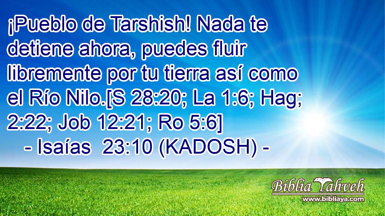  ¡Pueblo de Tarshish! Nada te detiene ahora, puedes fluir libremente por tu tierra así como el Río Nilo.[S 28:20; La 1:6; Hag; 2:22; Job 12:21; Ro 5:6] 