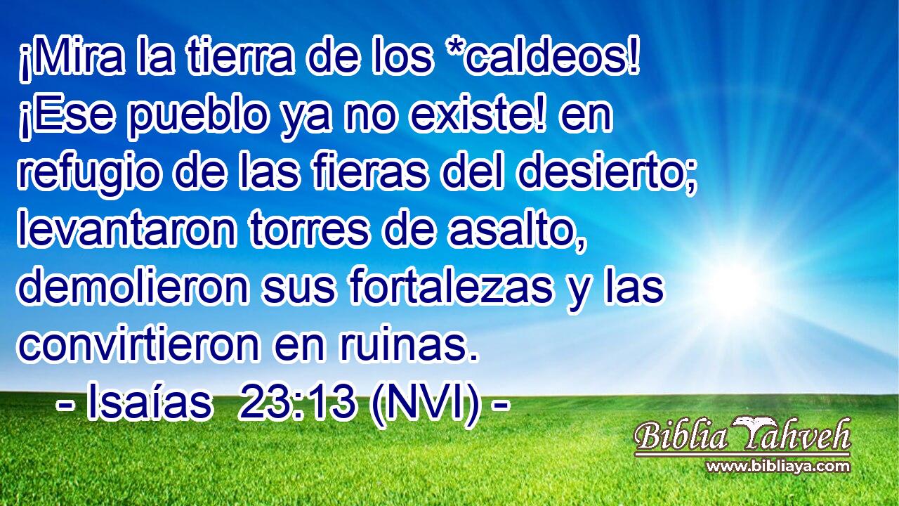  ¡Mira la tierra de los *caldeos! ¡Ese pueblo ya no existe! en refugio de las fieras del desierto; levantaron torres de asalto, demolieron sus fortalezas y las convirtieron en ruinas. 