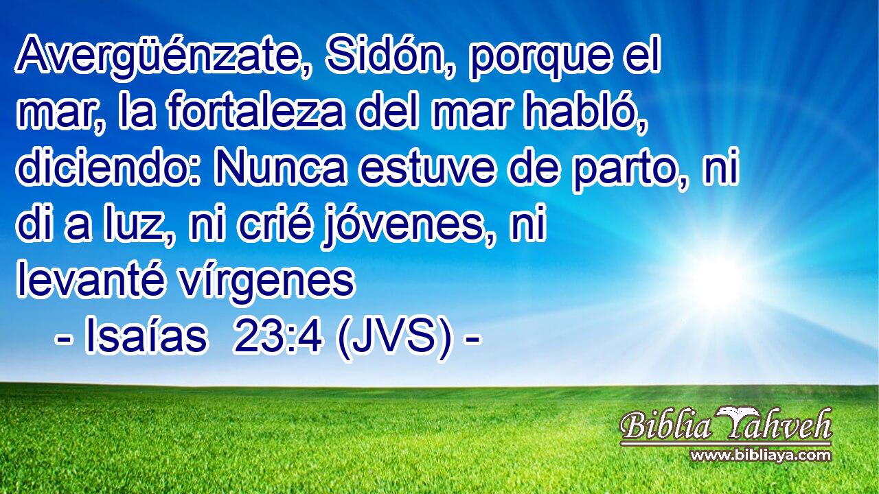 Avergüénzate, Sidón, porque el mar, la fortaleza del mar habló, diciendo: Nunca estuve de parto, ni di a luz, ni crié jóvenes, ni levanté vírgenes
