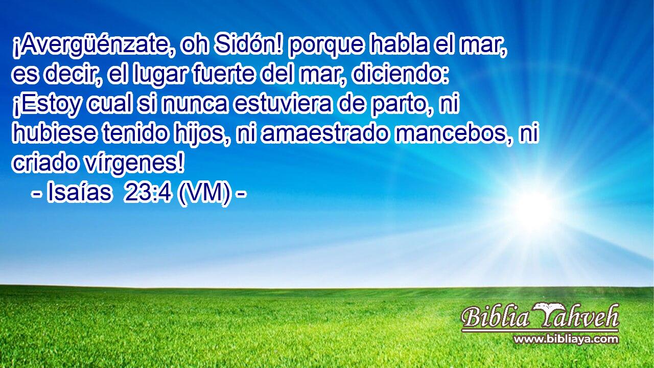  ¡Avergüénzate, oh Sidón! porque habla el mar, es decir, el lugar fuerte del mar, diciendo: ¡Estoy cual si nunca estuviera de parto, ni hubiese tenido hijos, ni amaestrado mancebos, ni criado vírgenes! 