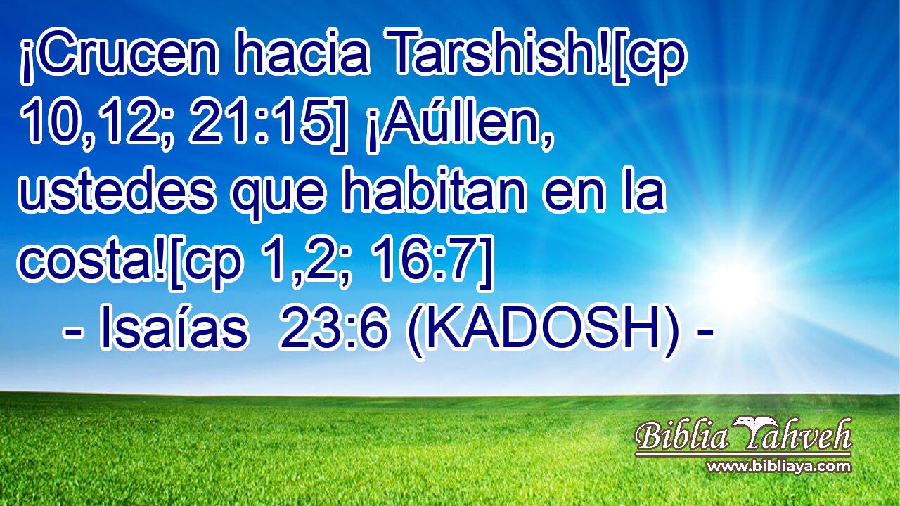 ¡Crucen hacia Tarshish![cp 10,12; 21:15] ¡Aúllen, ustedes que habitan en la costa![cp 1,2; 16:7] 