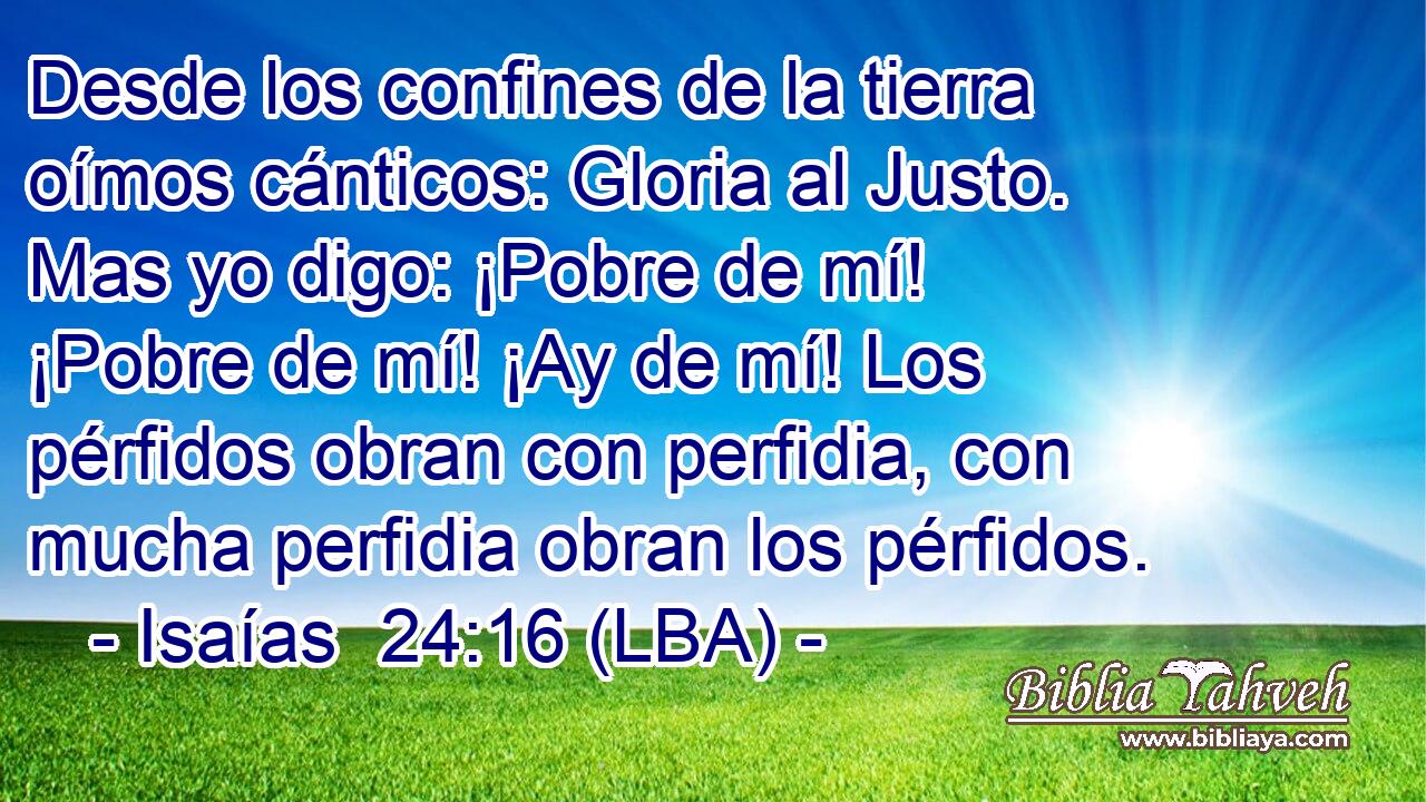 Desde los confines de la tierra oímos cánticos: Gloria al Justo. Mas yo digo: ¡Pobre de mí! ¡Pobre de mí! ¡Ay de mí! Los pérfidos obran con perfidia, con mucha perfidia obran los pérfidos.