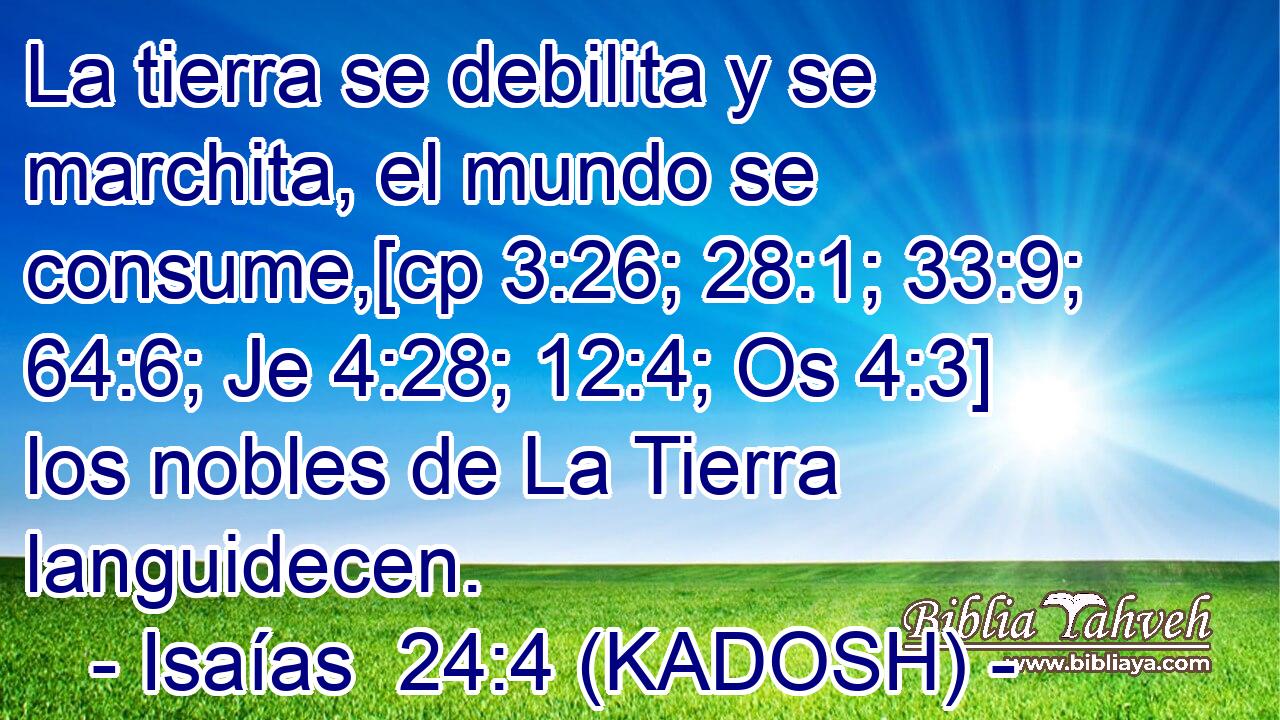  La tierra se debilita y se marchita, el mundo se consume,[cp 3:26; 28:1; 33:9; 64:6; Je 4:28; 12:4; Os 4:3] los nobles de La Tierra languidecen. 