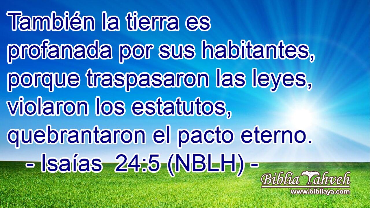  También la tierra es profanada por sus habitantes, porque traspasaron las leyes, violaron los estatutos, quebrantaron el pacto eterno. 