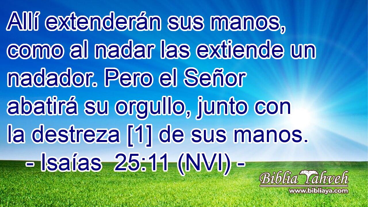  Allí extenderán sus manos, como al nadar las extiende un nadador. Pero el Señor abatirá su orgullo, junto con la destreza [1] de sus manos. 