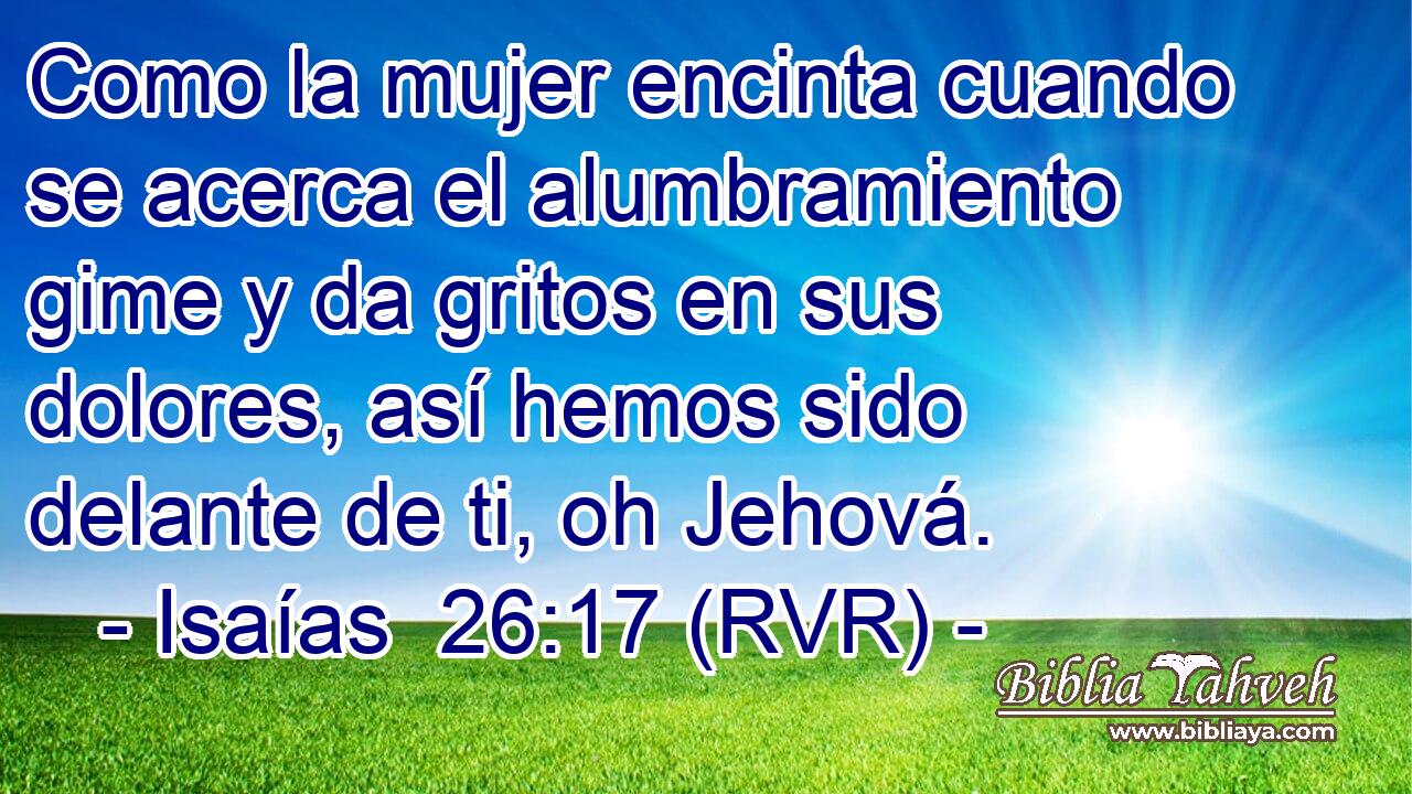 Como la mujer encinta cuando se acerca el alumbramiento gime y da gritos en sus dolores, así hemos sido delante de ti, oh Jehová.