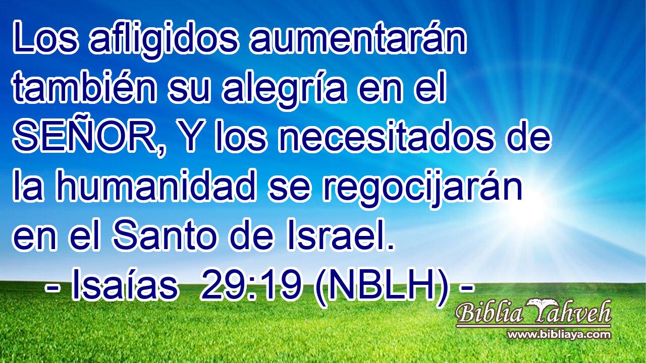  Los afligidos aumentarán también su alegría en el SEÑOR, Y los necesitados de la humanidad se regocijarán en el Santo de Israel. 