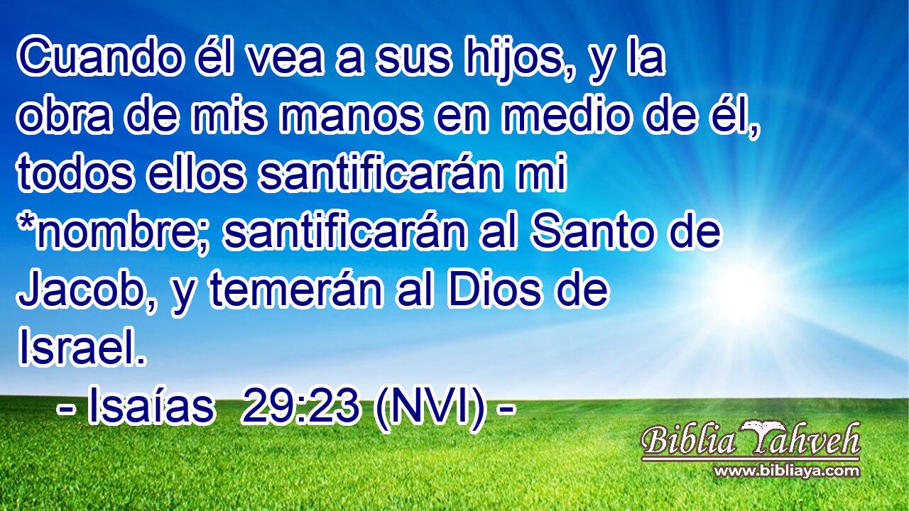  Cuando él vea a sus hijos, y la obra de mis manos en medio de él, todos ellos santificarán mi *nombre; santificarán al Santo de Jacob, y temerán al Dios de Israel. 