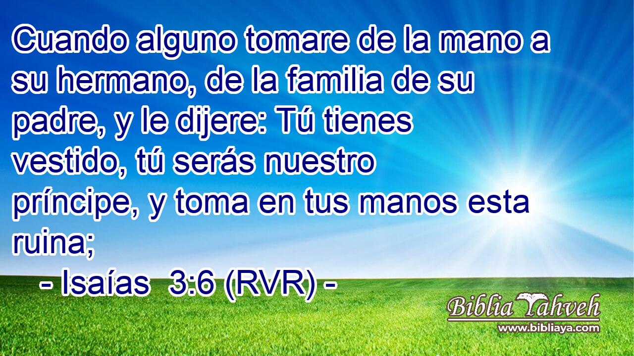 Cuando alguno tomare de la mano a su hermano, de la familia de su padre, y le dijere: Tú tienes vestido, tú serás nuestro príncipe, y toma en tus manos esta ruina;