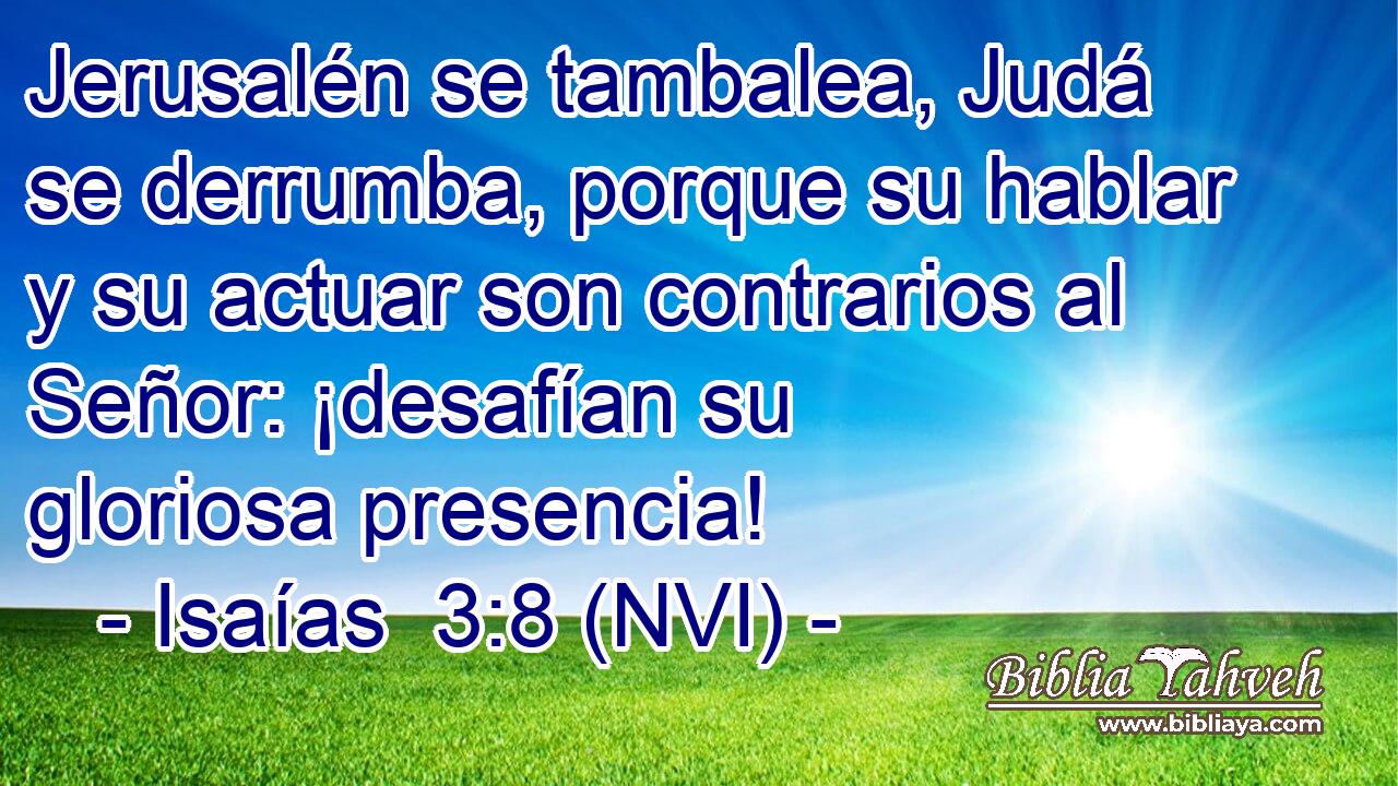  Jerusalén se tambalea, Judá se derrumba, porque su hablar y su actuar son contrarios al Señor: ¡desafían su gloriosa presencia! 