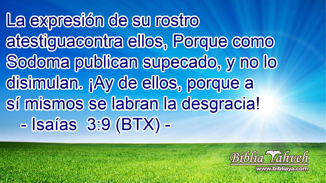 La expresión de su rostro atestiguacontra ellos, Porque como Sodoma publican supecado, y no lo disimulan. ¡Ay de ellos, porque a sí mismos se labran la desgracia!