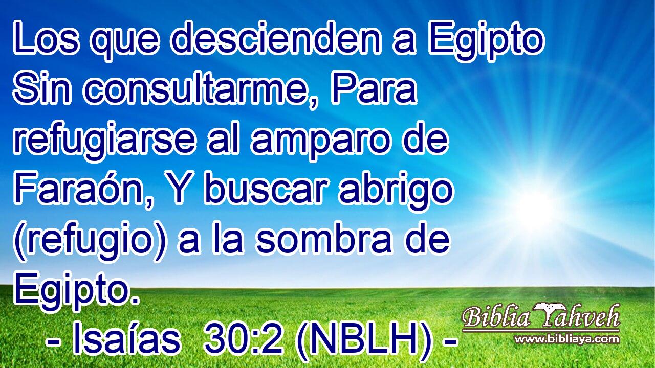  Los que descienden a Egipto Sin consultarme, Para refugiarse al amparo de Faraón, Y buscar abrigo (refugio) a la sombra de Egipto. 