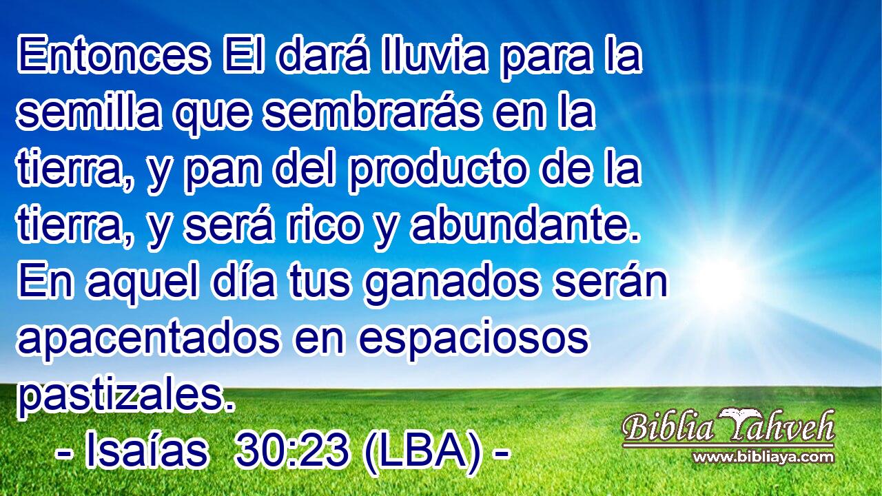 Entonces El dará lluvia para la semilla que sembrarás en la tierra, y pan del producto de la tierra, y será rico y abundante. En aquel día tus ganados serán apacentados en espaciosos pastizales.