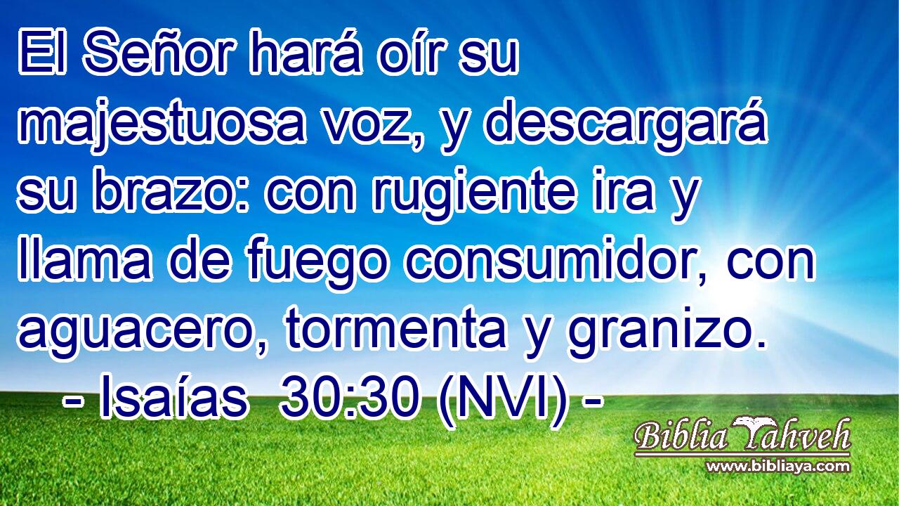  El Señor hará oír su majestuosa voz, y descargará su brazo: con rugiente ira y llama de fuego consumidor, con aguacero, tormenta y granizo. 