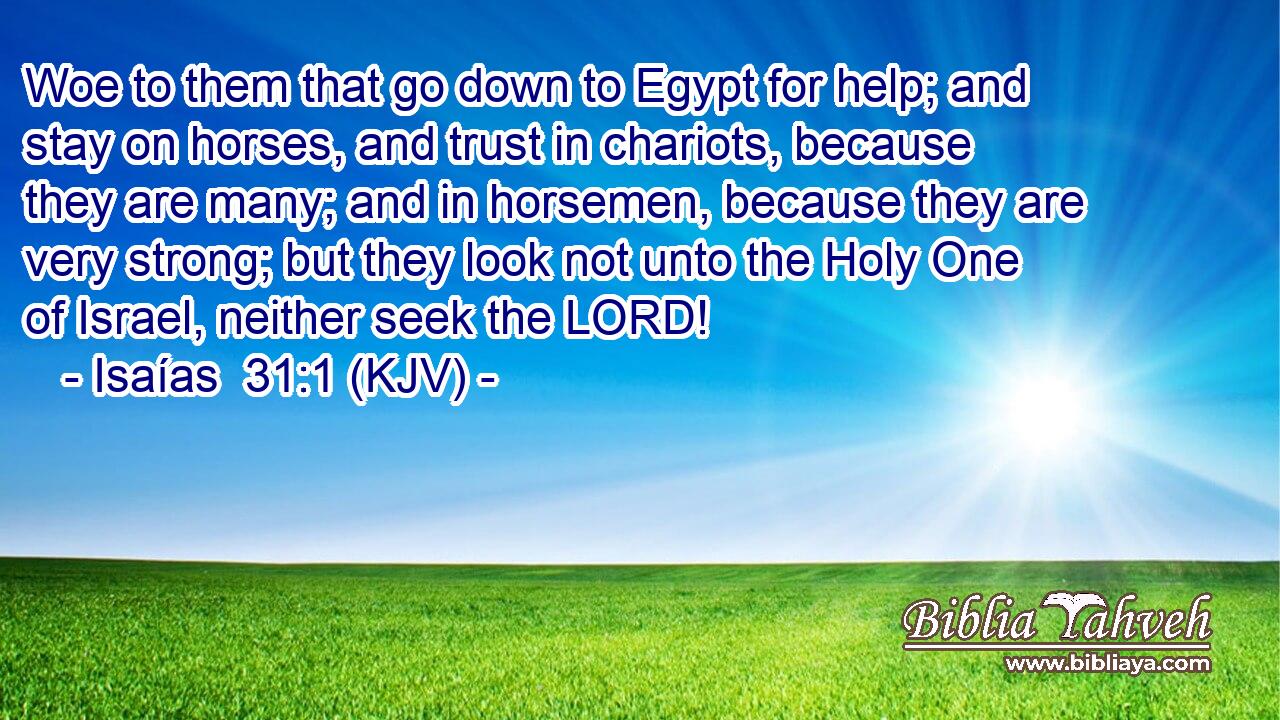 Woe to them that go down to Egypt for help; and stay on horses, and trust in chariots, because they are many; and in horsemen, because they are very strong; but they look not unto the Holy One of Israel, neither seek the LORD!