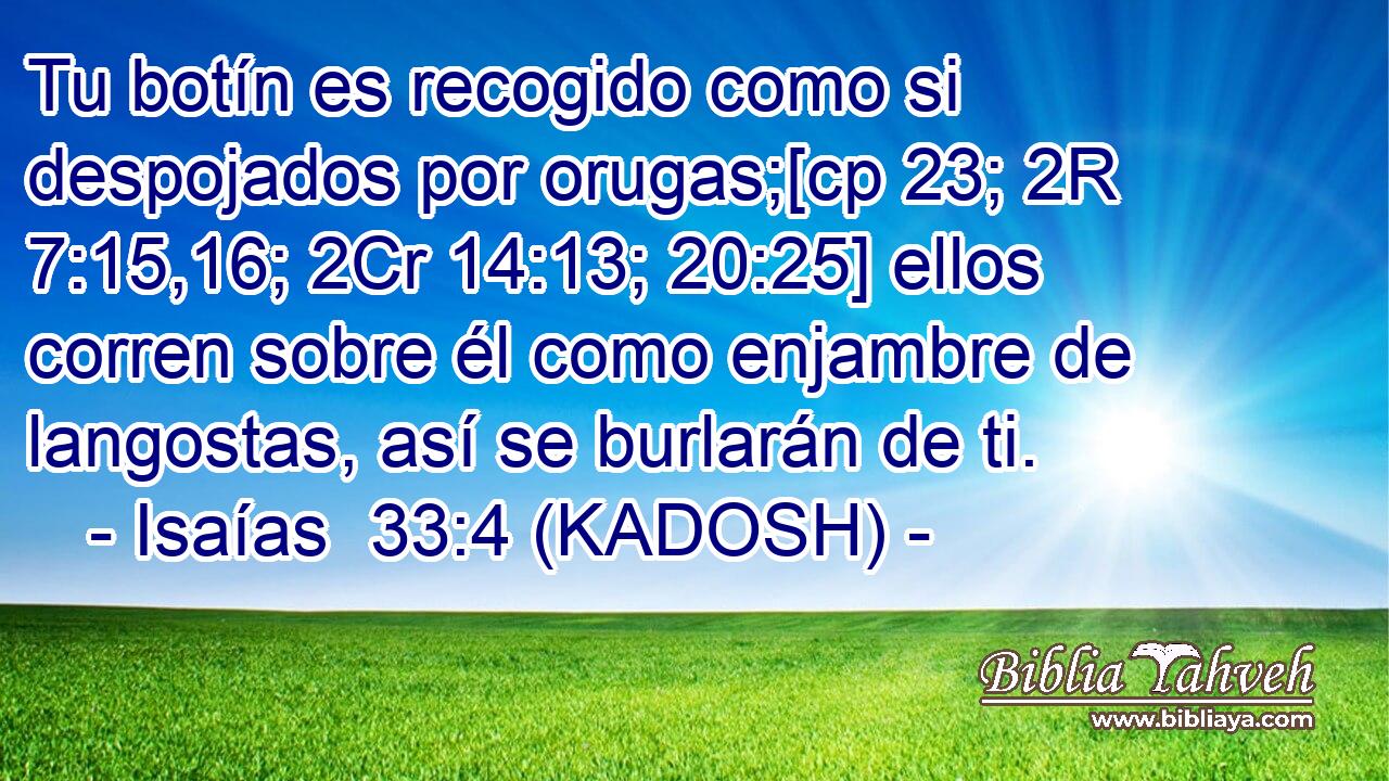  Tu botín es recogido como si despojados por orugas;[cp 23; 2R 7:15,16; 2Cr 14:13; 20:25] ellos corren sobre él como enjambre de langostas, así se burlarán de ti. 