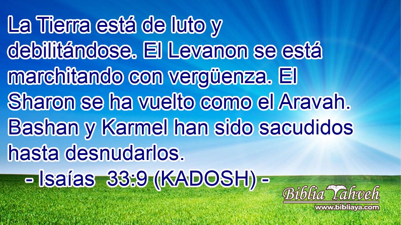  La Tierra está de luto y debilitándose. El Levanon se está marchitando con vergüenza. El Sharon se ha vuelto como el Aravah. Bashan y Karmel han sido sacudidos hasta desnudarlos. 