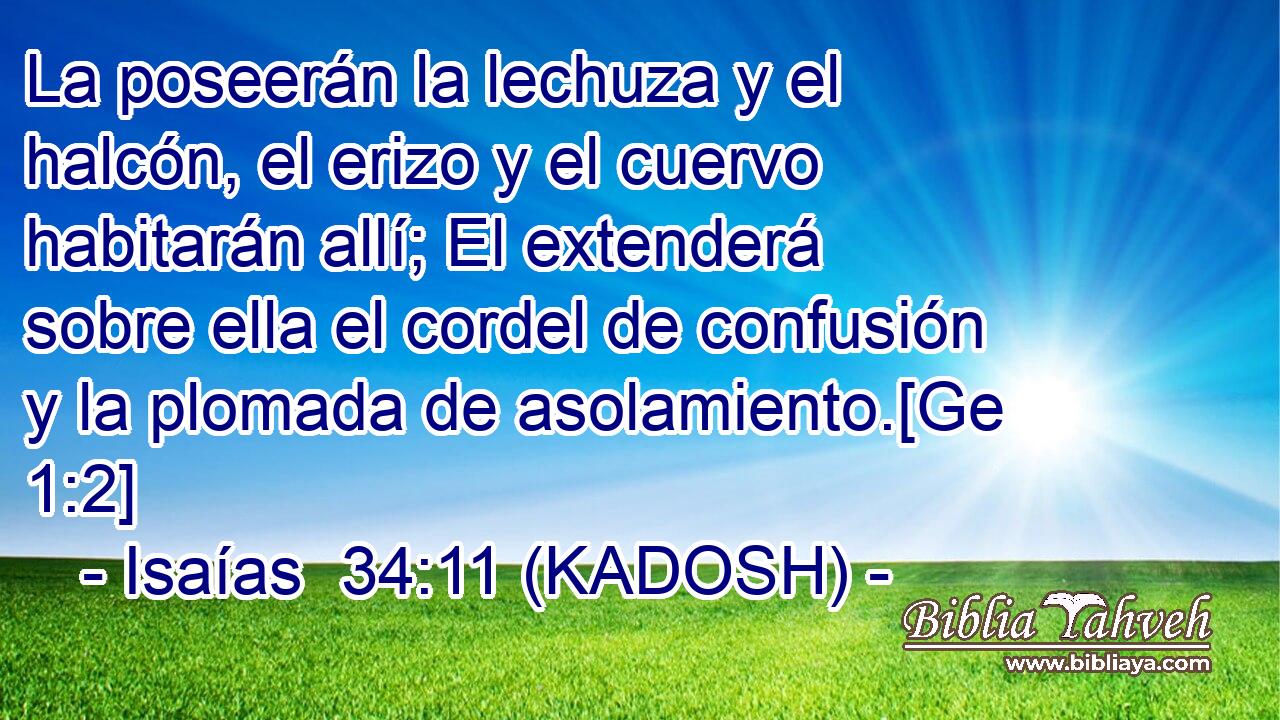  La poseerán la lechuza y el halcón, el erizo y el cuervo habitarán allí; El extenderá sobre ella el cordel de confusión y la plomada de asolamiento.[Ge 1:2] 