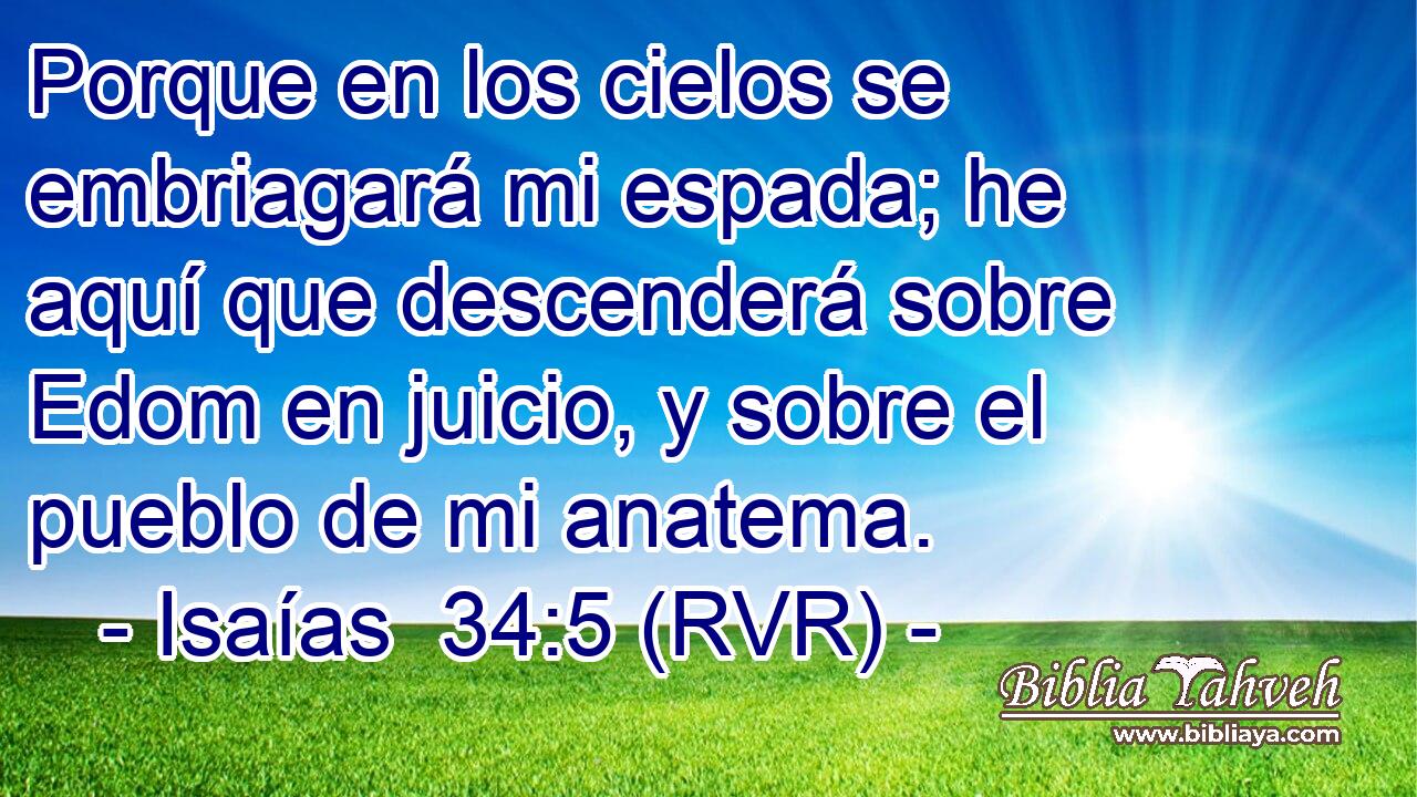 Porque en los cielos se embriagará mi espada; he aquí que descenderá sobre Edom en juicio, y sobre el pueblo de mi anatema.