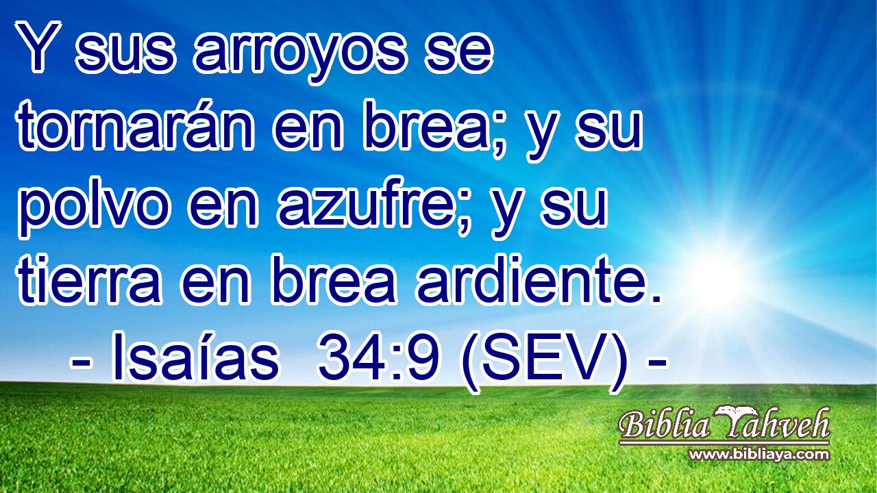 Y sus arroyos se tornarán en brea; y su polvo en azufre; y su tierra en brea ardiente.