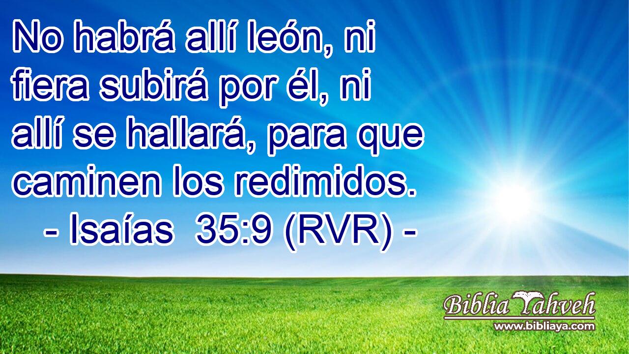 No habrá allí león, ni fiera subirá por él, ni allí se hallará, para que caminen los redimidos.
