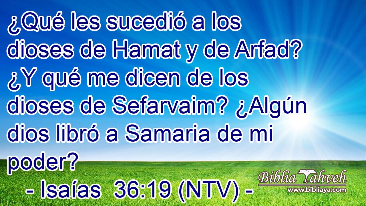¿Qué les sucedió a los dioses de Hamat y de Arfad? ¿Y qué me dicen de los dioses de Sefarvaim? ¿Algún dios libró a Samaria de mi poder?
