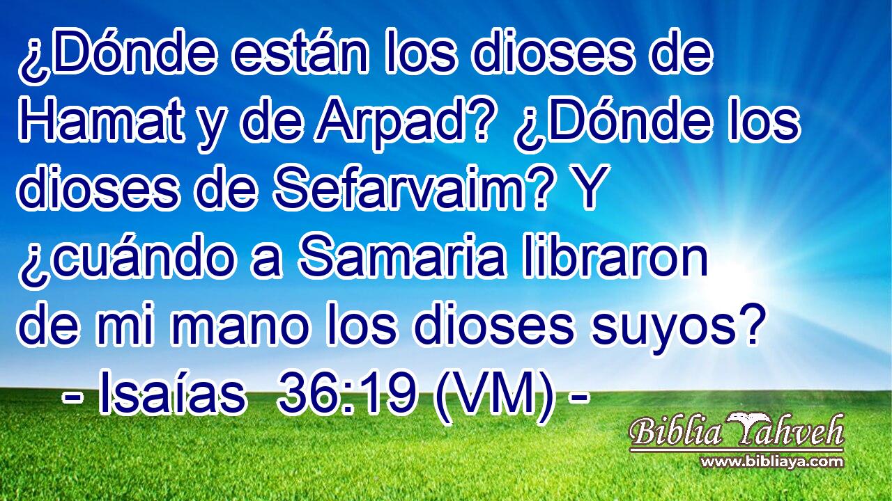  ¿Dónde están los dioses de Hamat y de Arpad? ¿Dónde los dioses de Sefarvaim? Y ¿cuándo a Samaria libraron de mi mano los dioses suyos? 