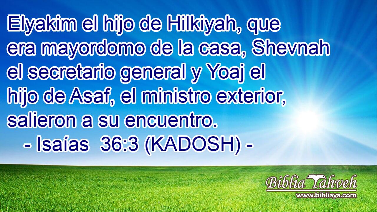  Elyakim el hijo de Hilkiyah, que era mayordomo de la casa, Shevnah el secretario general y Yoaj el hijo de Asaf, el ministro exterior, salieron a su encuentro. 