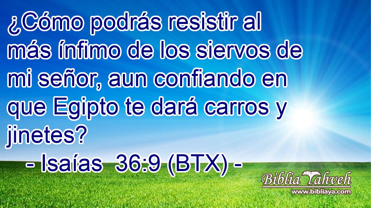 ¿Cómo podrás resistir al más ínfimo de los siervos de mi señor, aun confiando en que Egipto te dará carros y jinetes?