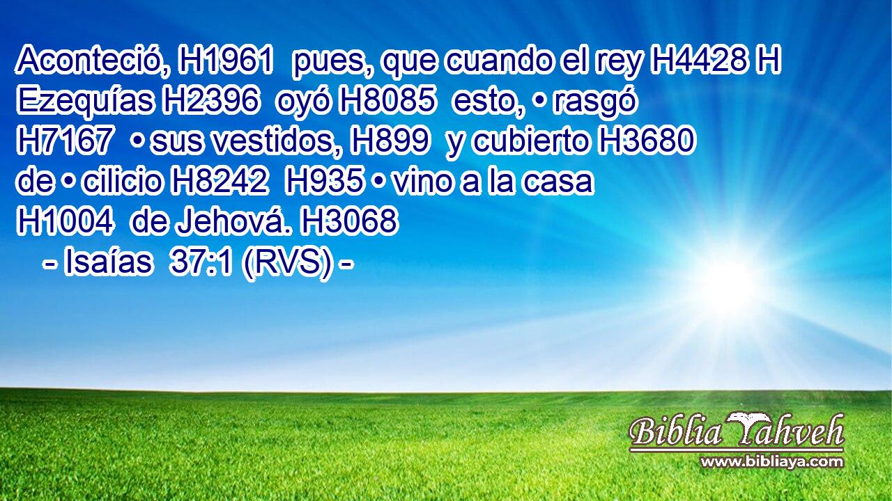 Aconteció, H1961  pues, que cuando el rey H4428 H Ezequías H2396  oyó H8085  esto, • rasgó H7167  • sus vestidos, H899  y cubierto H3680  de • cilicio H8242  H935 • vino a la casa H1004  de Jehová. H3068  
